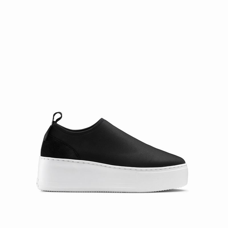 Russell & Bromley Park Flex Womens Stretch Flatform Sneakers Black |XFI1951SI|